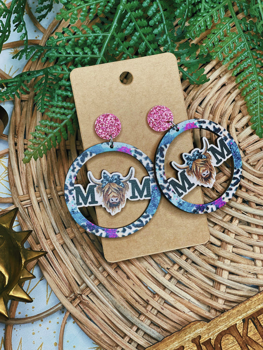 Mom Highland Cow - Dangle Earrings