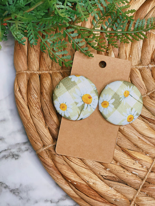 Checkerboard Daisy -XL Button Earrings