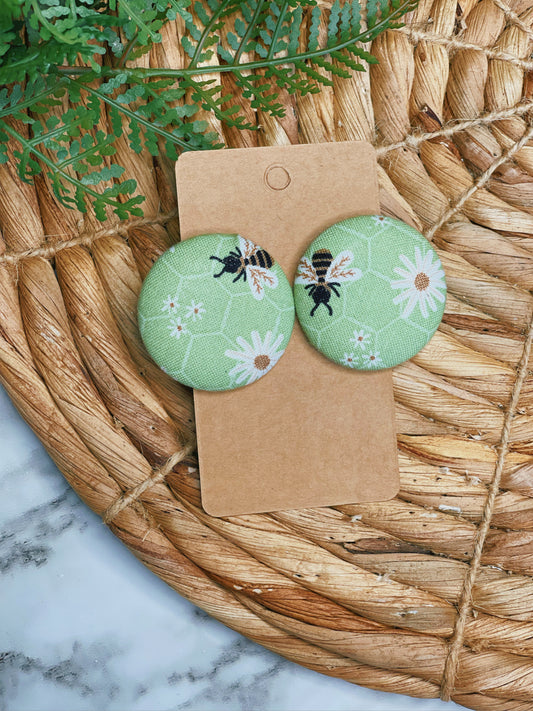 Green Bee -XL Button Earrings