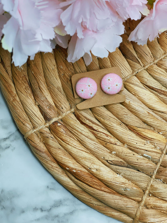 Small Daisy Pink Clip Ons - Button Earrings