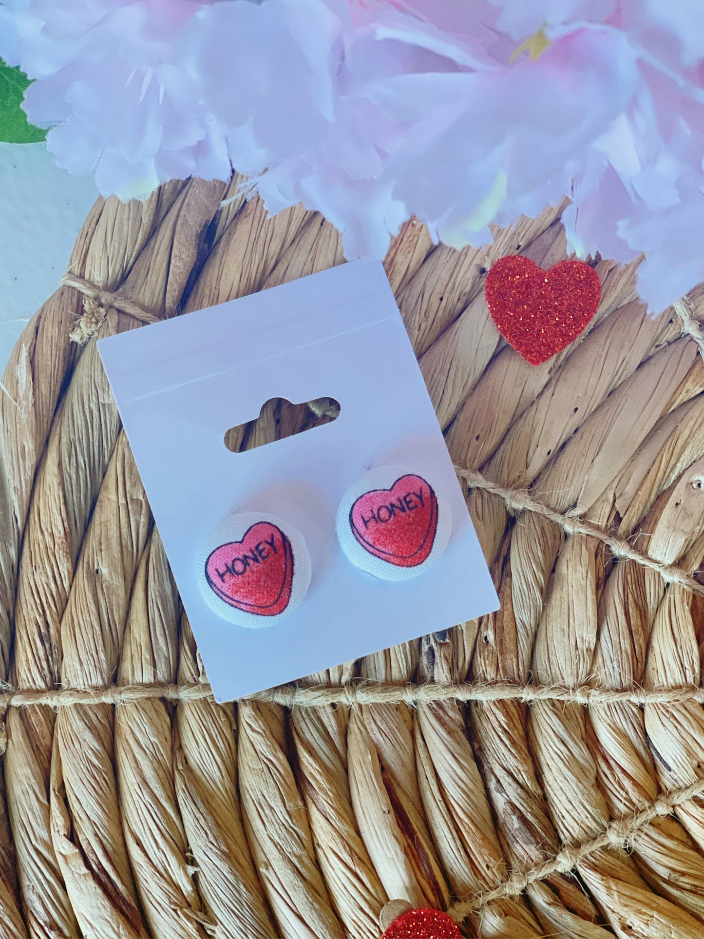 Honey Candy Heart - Button Earrings