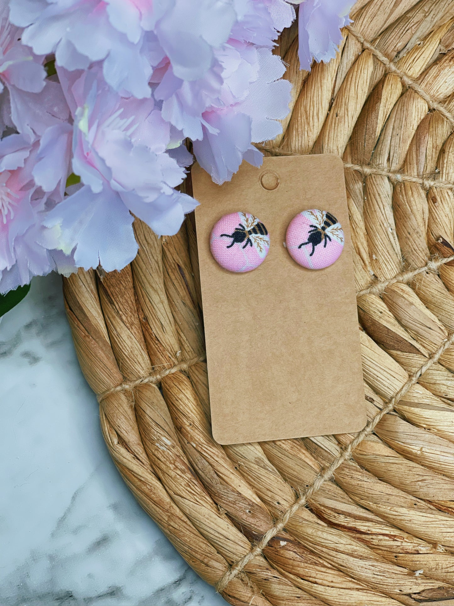 Pink Bee - Button Earrings