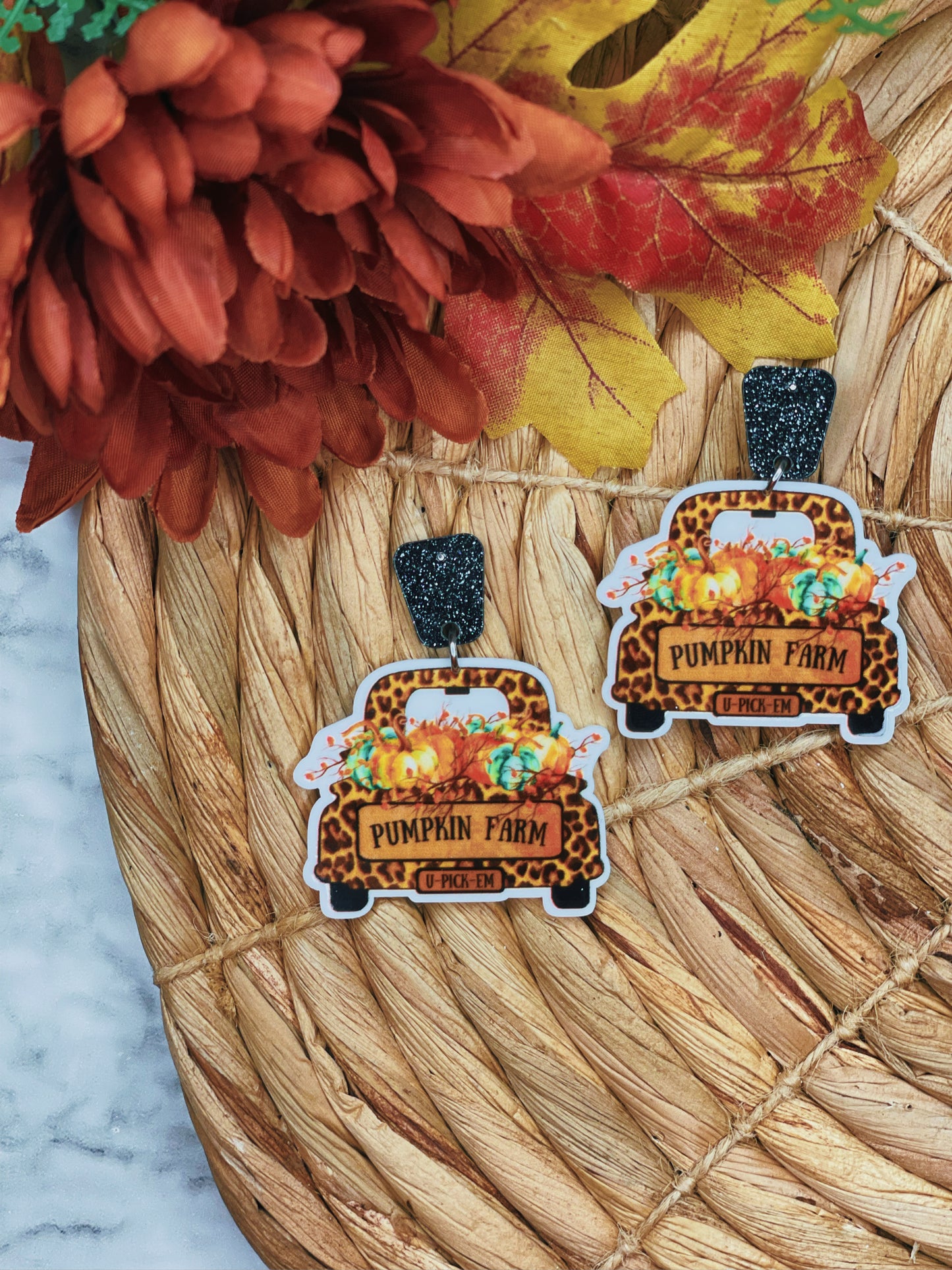 Cheetah Pumpkin Truck - Dangle Earrings