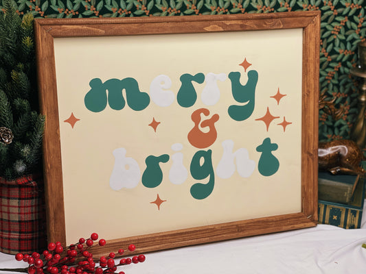 Merry & Bright Sage - Framed Sign