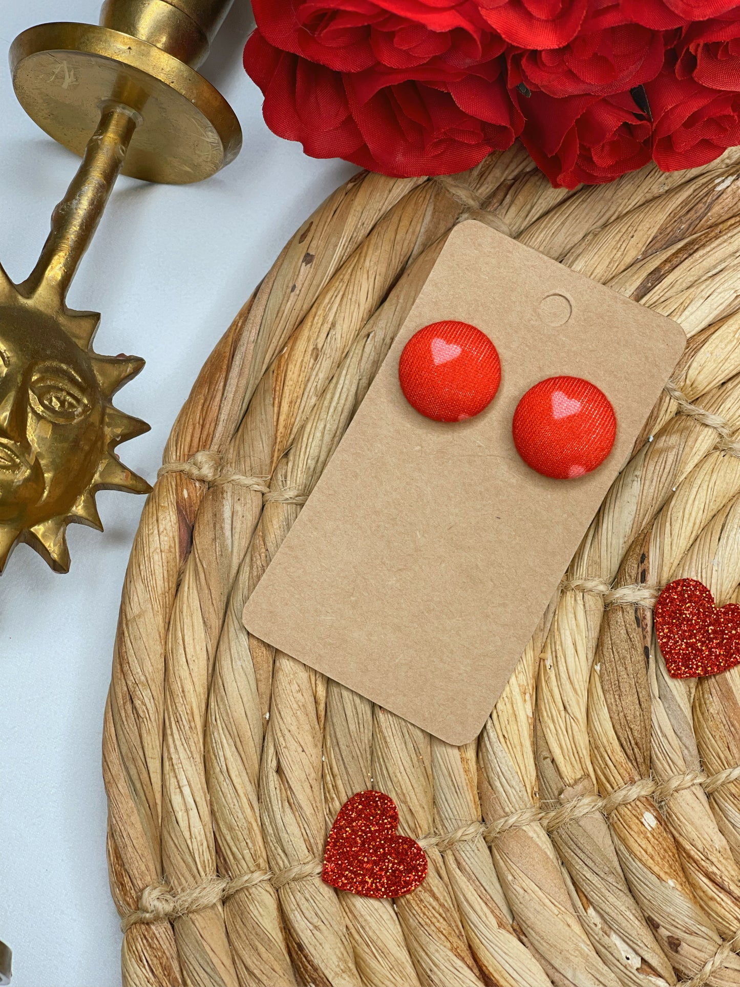 Red and Pink Heart - Button Earrings