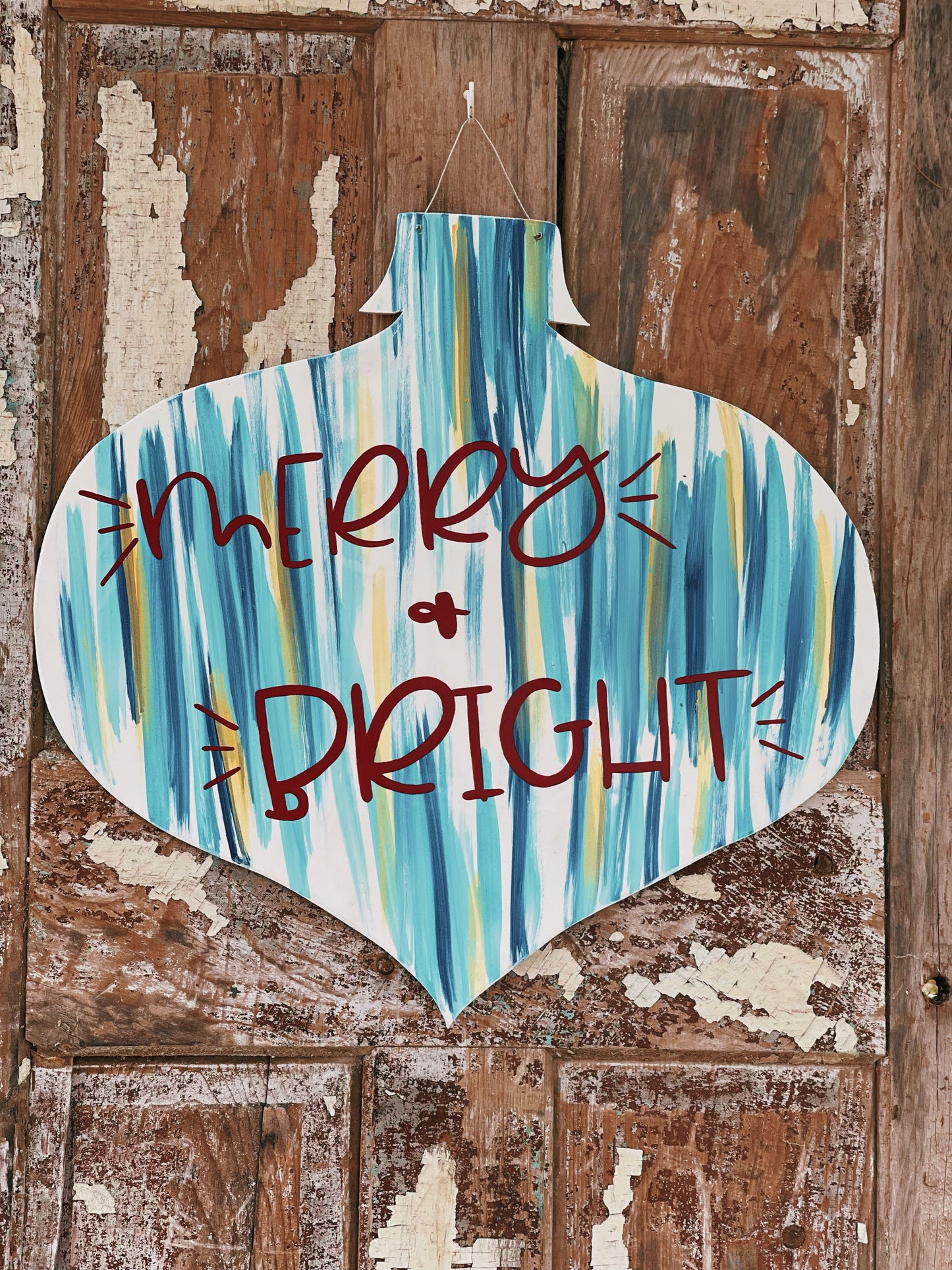Merry and Bright Blue Ornament - Cut Out Door Hanger