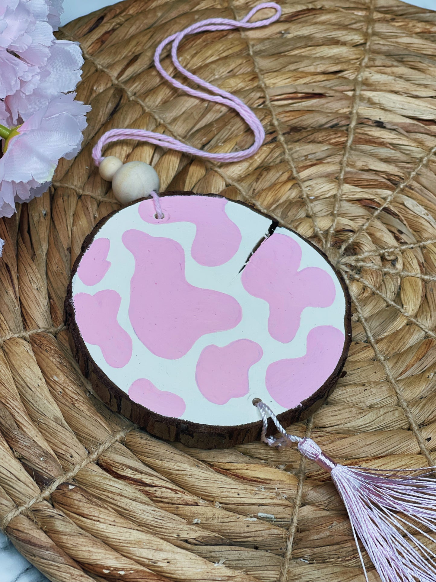 Pink Cream Cowprint - Car Charm