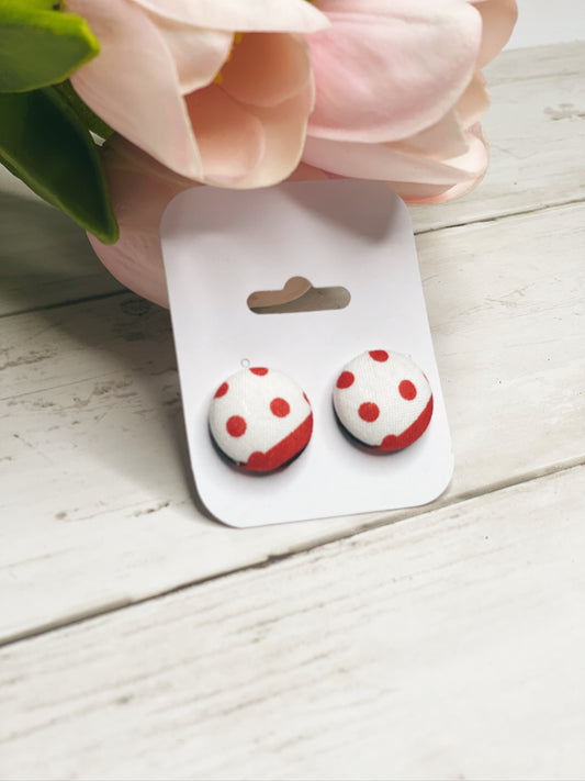 Polka dot (red & white) - Button Earrings