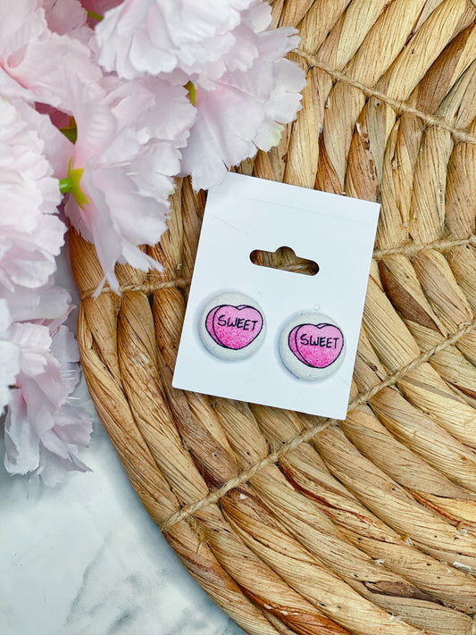 Sweet Candy Heart - Button Earrings