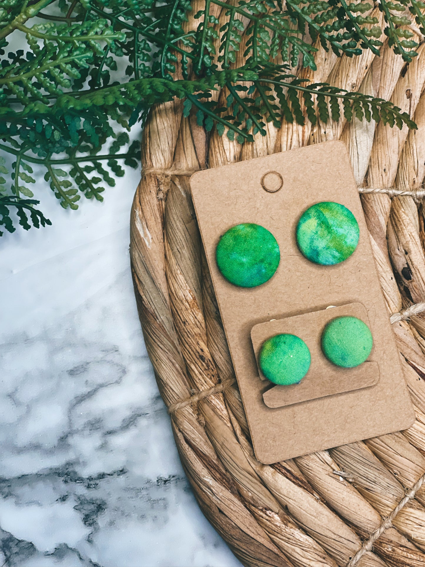 Green Tie Dye - Button Earrings