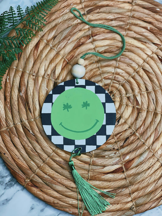 Clover Smiley on Checkerboard - Car Charm (PRE-ORDER)