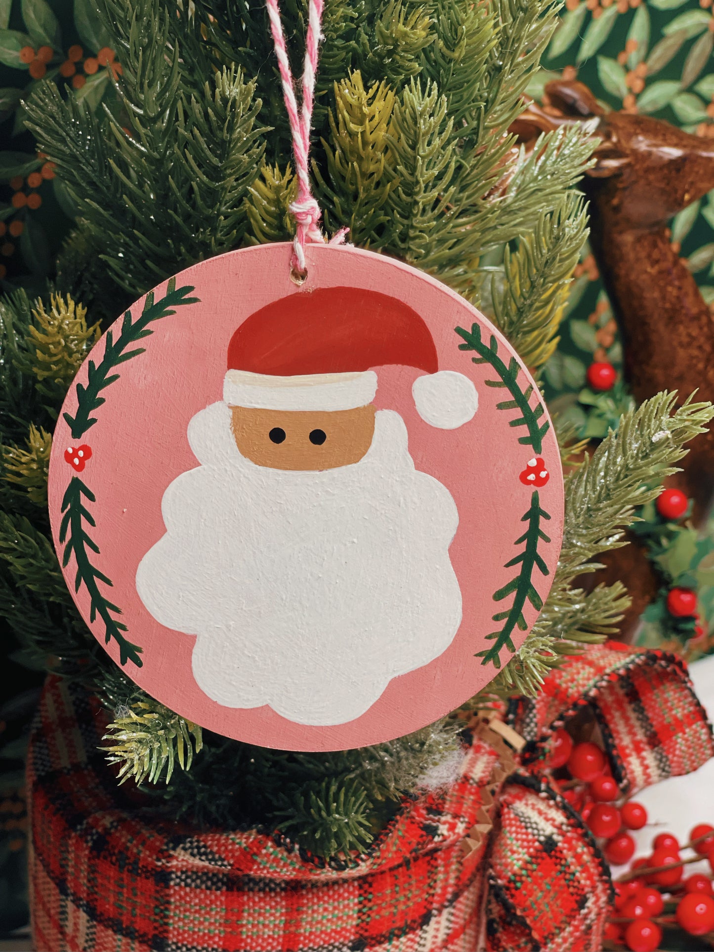 Pastel Pink Santa Face - Ornament (PRE-ORDER)