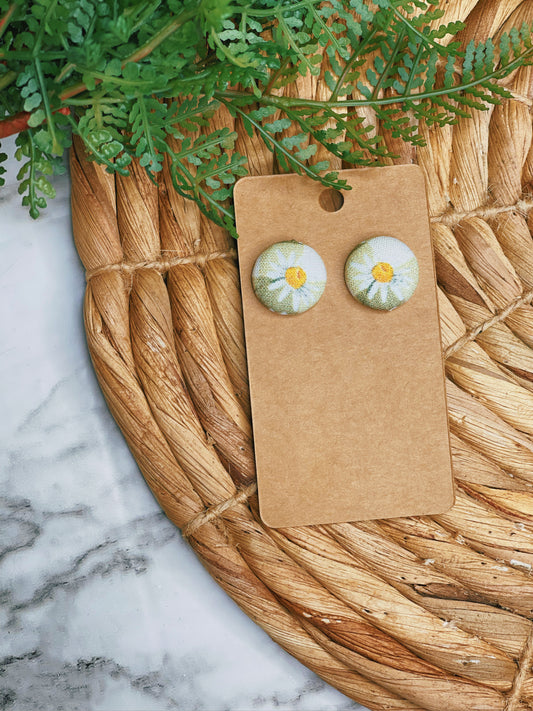 Green Daisy - Button Earrings