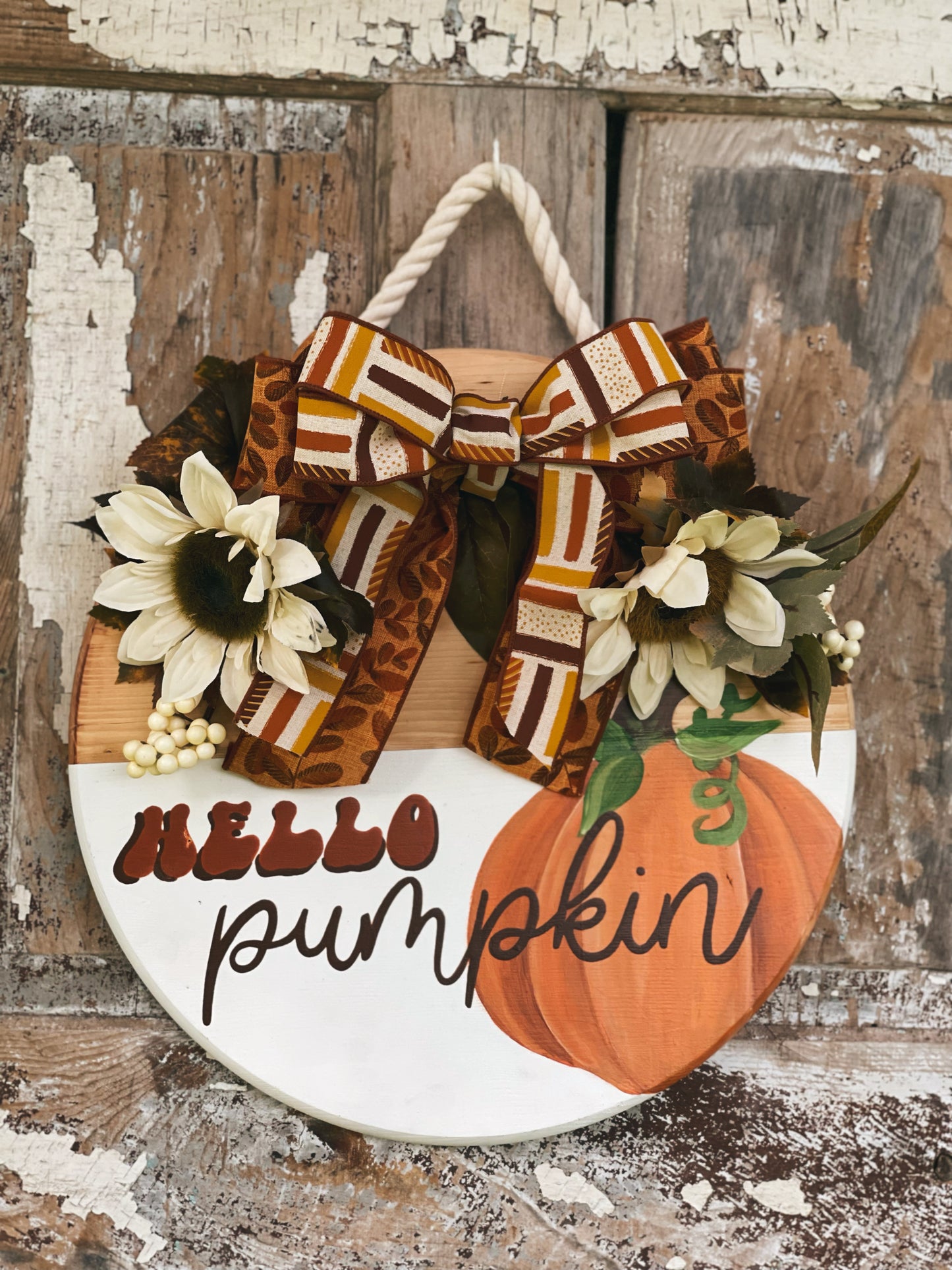 Retro Hello Pumpkin - Circle Door Hanger (PRE-ORDER)