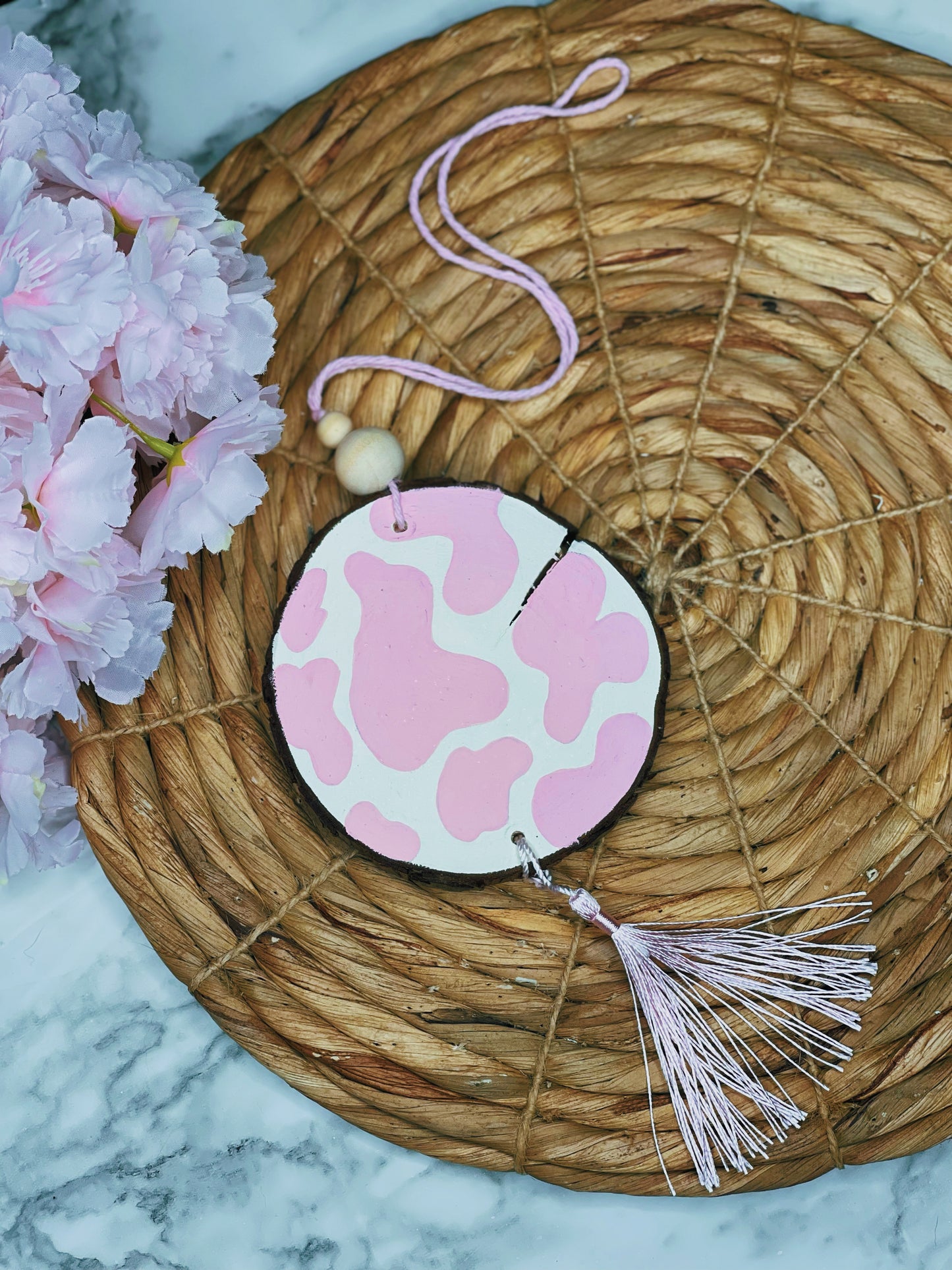 Pink Cream Cowprint - Car Charm