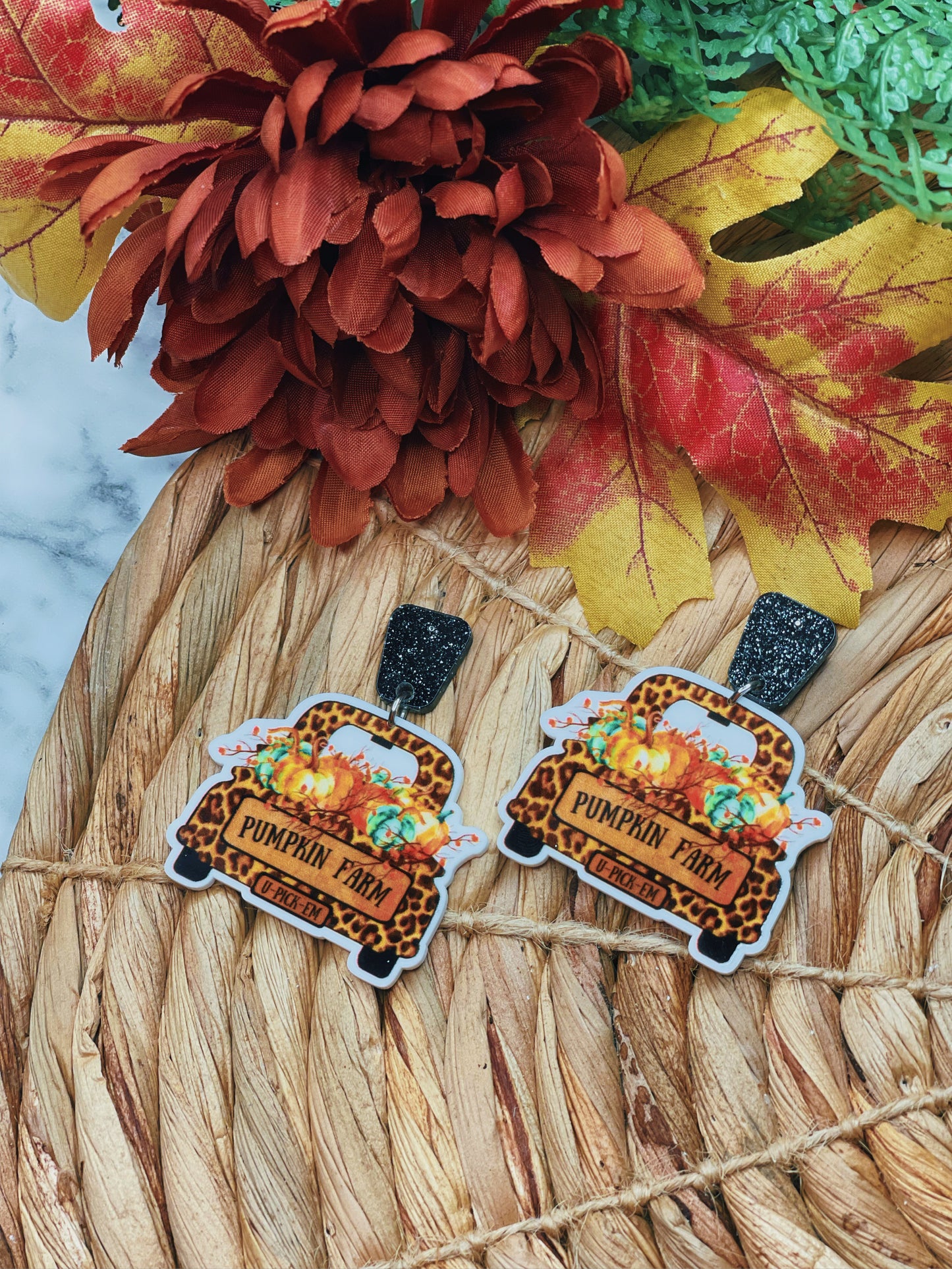 Cheetah Pumpkin Truck - Dangle Earrings