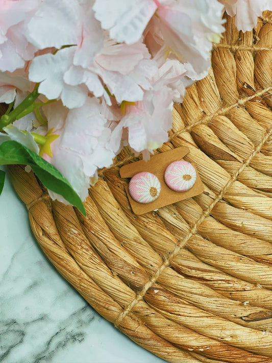 Pink Daisy Clip Ons - Button Earrings