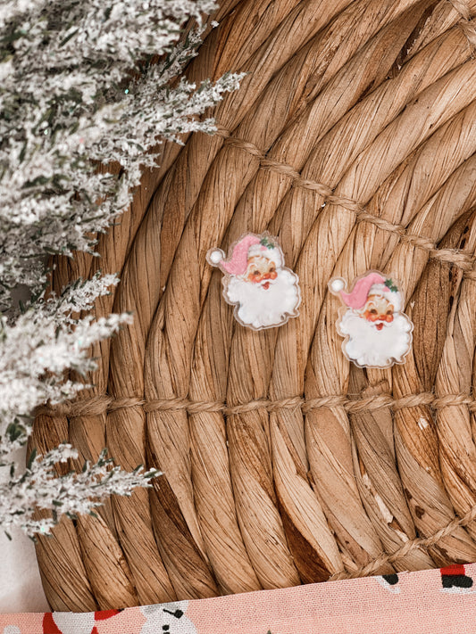 Pastel Pink Santa - Stud Earrings