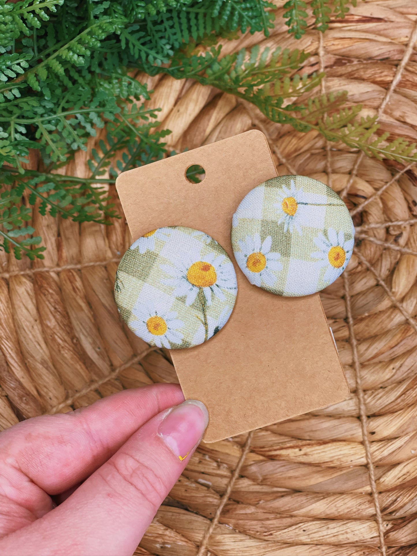 Checkerboard Daisy -XL Button Earrings