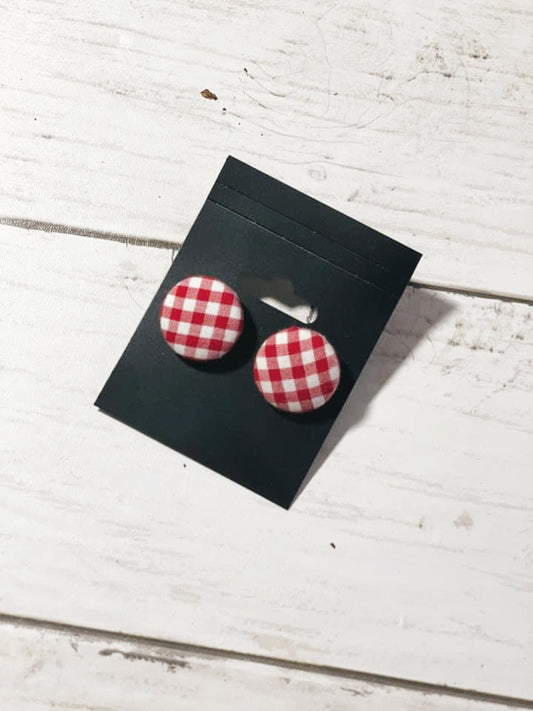 Red plaid - Button earrings