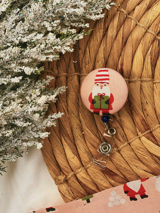 Pastel Pink Present Santa - Badge Reel