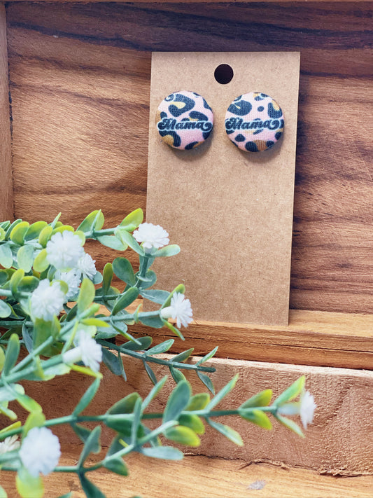 Pink Cheetah Mama - Button Earrings