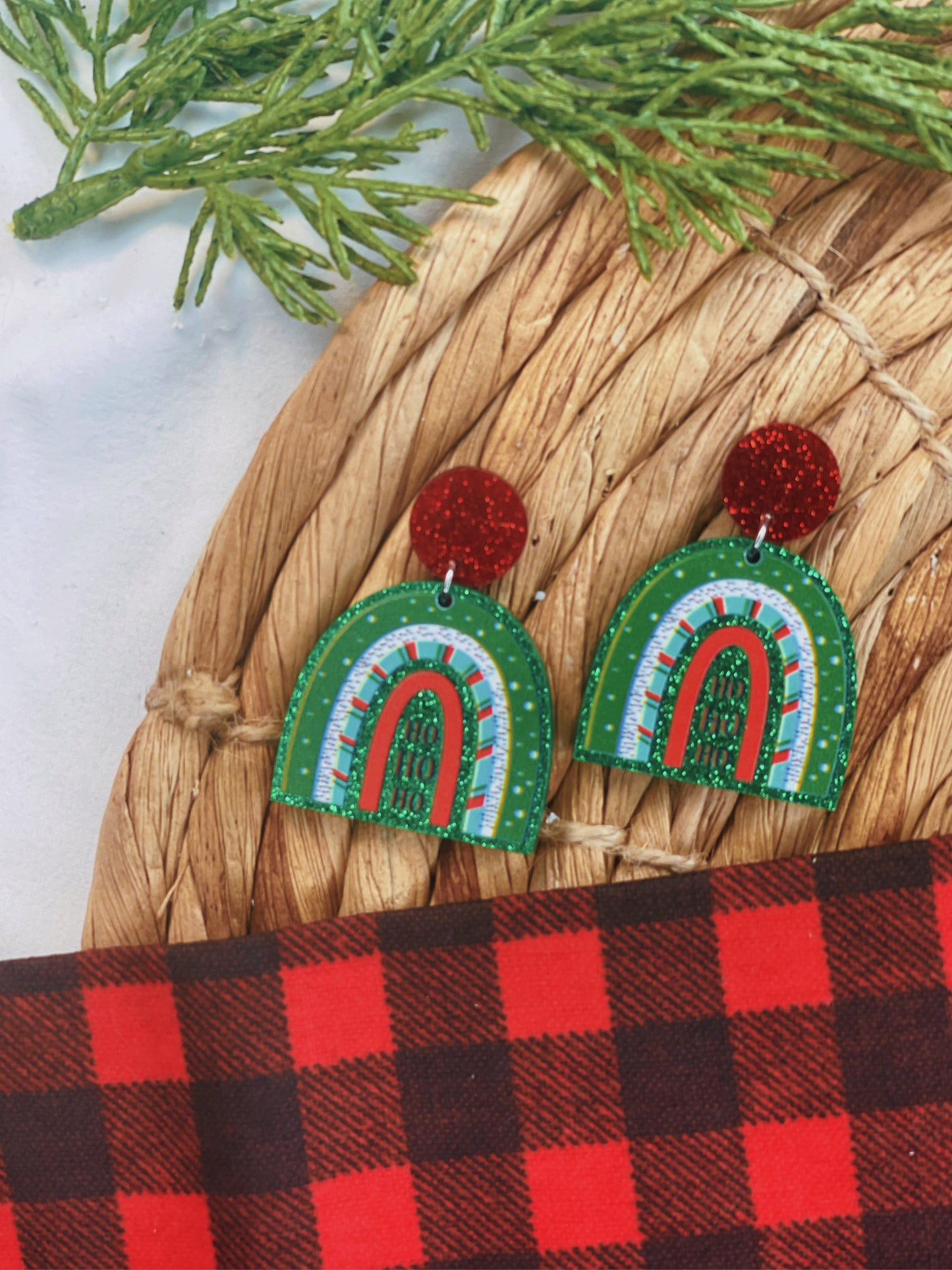 Christmas Rainbow (Green) - Dangle Earrings