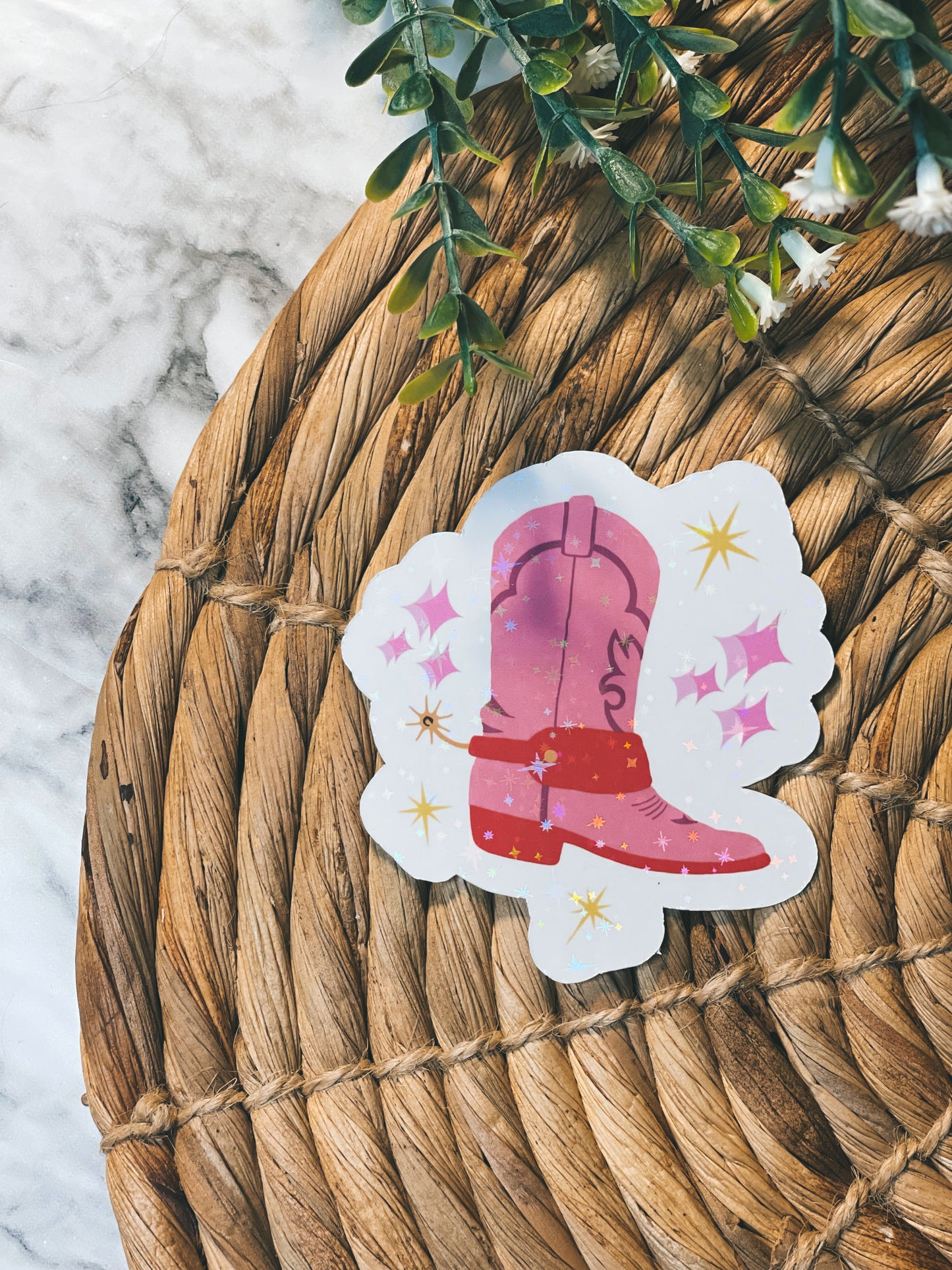 Pink Cowgirl Boot - Holo-Sticker