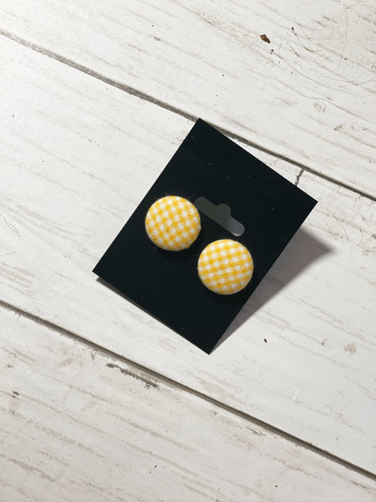 Yellow plaid - Button Earrings