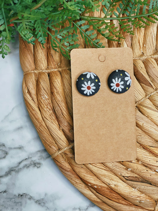 Black Daisy - Button Earrings