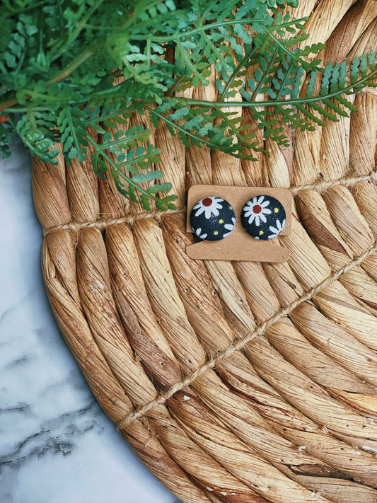 Black Daisy Clip Ons - Button Earrings