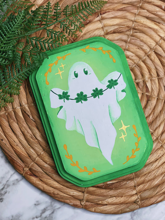 Clover Ghostie - Handpainted Plaque (PRE-ORDER)