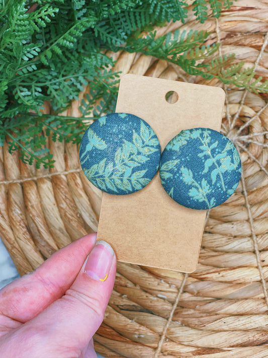 Green Floral -XL Button Earrings