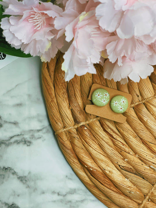 Small Daisy Green Clip Ons - Button Earrings