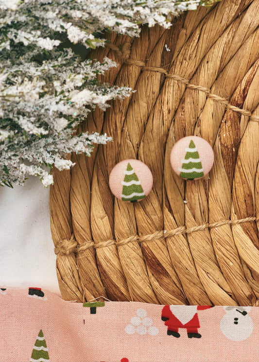 Pastel Pink Tree - Button Earrings