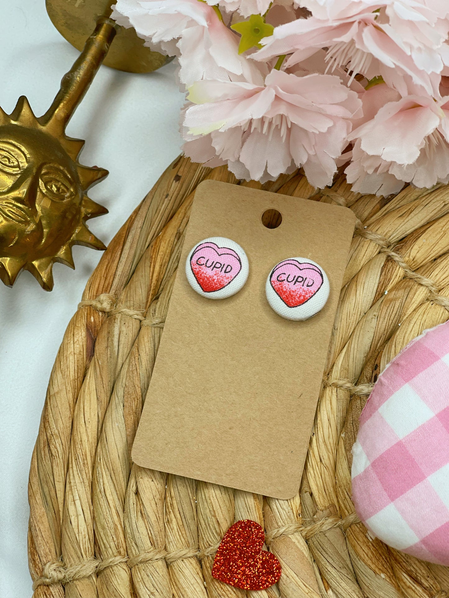 Cupid Candy Heart - Button Earrings