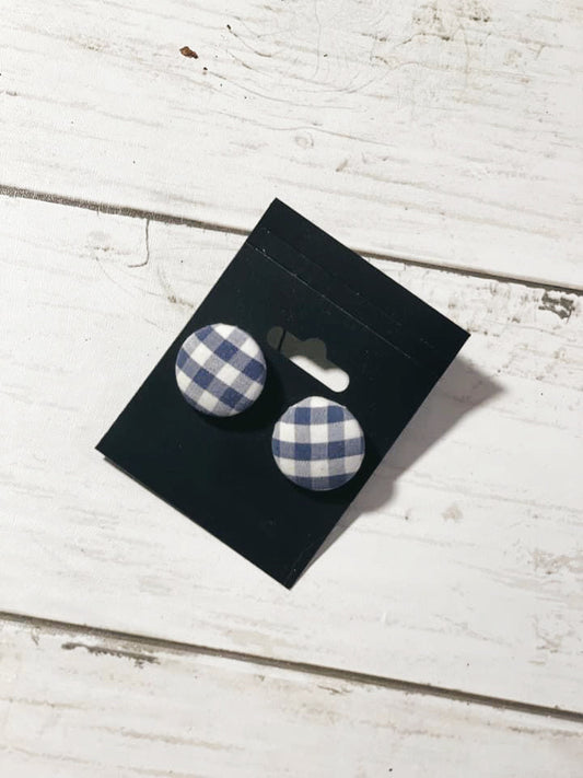 Blue plaid - Button earrings