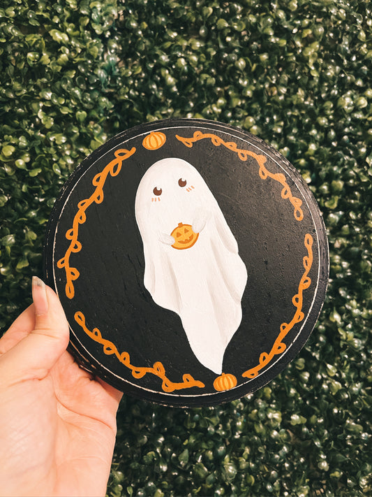 Ghost on Black - Handpainted Plaque (PRE-ORDER)