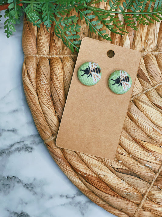 Green Bee - Button Earrings