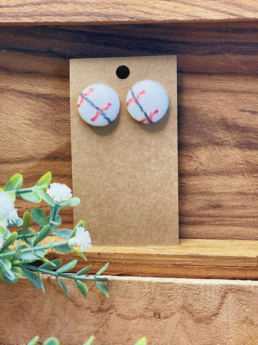 Baseball Print - Button Earrings